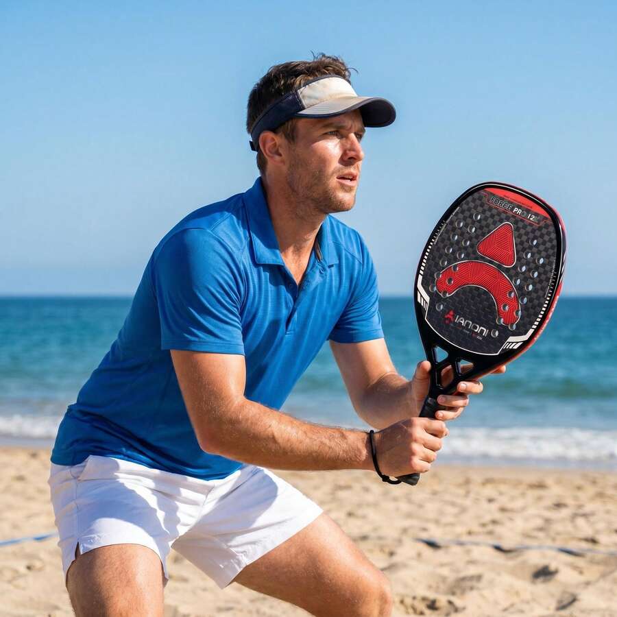 FORCE PRO 12K 碳纖維沙灘網球拍,吸震框架、3D 旋轉紋理、安全腕帶,適合戶外沙灘訓練與比賽 - 彩色 - 查看 1