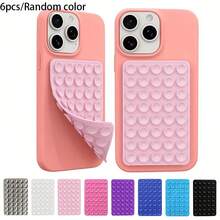 6 pièces Décoration de coque de téléphone en silicone à ventouse multicolore aléatoire, compatible universellement avec toutes les séries de téléphones, avec 40 pièces de tampons adhésifs - Compatible avec Apple, Android, support de ventouse pour coque arrière de téléphone - Multicolore - Voir 1