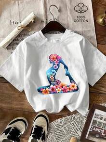 Lightweight White Tee With Yoga Posture And Chakra Design. Comfortable Bohemian Style, Perfect For Meditation And Casual Summer Outfits. - 白色 - 查看 2