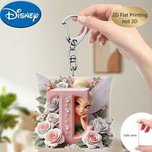 Llavero de bordado de letra de hada de flores Disney 2D plano, 26 patrones de dibujos animados florales 'A-Z', colgante de acrílico con cadena, adecuado para bolsos, llaves y llaves de coche, regalo de accesorios de viaje, diseño de llavero floral lindo, superficie lisa, llavero, llavero decorativo, llavero de dibujos animados, regalo de Navidad, regalo para fans, regalo de vacaciones, decoración del hogar - Multicolor - Ver 23