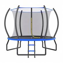 Indoor Outdoor Trampoline For Teenagers, 8FT/10FT/12FT/14FT/15FT/16FT With Safety Enclosure Net, Pop-Up Quick Connector Frame, Basketball Hoop Optional, Includes Ladder, Blue/Black Backyard Jumping Trampoline - Blue - View 2