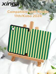 1件黃綠對比色小黃瓜色條紋/格紋電子書保護殼，適用於Kindle Youth Edition/Kindle NK 11/Paperwhite 5，(A16) 11吋第11代2025配件，相容iPad 10.2吋第10代保護殼，具備自動喚醒/睡眠功能，輕巧便攜，完美貼合保護您的平板/閱讀裝置 - 彩色 - 查看 8