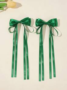 2 piezas de pinzas para el cabello con lazo de unicolor, versátiles y sencillas para niñas, adecuadas para uso diario, temporada de regreso a la escuela, a juego con la ropa - Horquilla de lazo - Ver 2