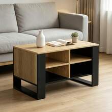 1 Piece Practical Multi-Compartment Living Room Coffee Table, Two Optional Internal Storage Layouts Slatted Concealed Side Panel Double-Layer Storage Space, For Household Guest Room Small Lounge, Tea Stand, Living Room Center Table, Media - Multicolor - View 9