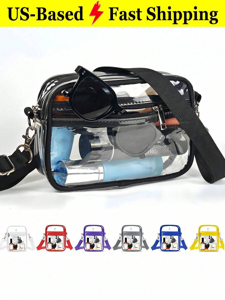 Clear Stadium Approved Black Crossbody Bag White Transparent Shoulder Purse Waterproof Pvc Clear Bag Concert Sports Events Travel Vertical/Horizontal - Multicolor - View 1