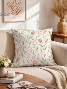 2D Flat 1/2/4pcs Bohemian Floral Throw Pillow Covers Pastel Green Cosy Decorative Pillowcases One-Sided Printing For Living Room Bedroom Sofa Bed Decor Without Pillow Inserts - Pastel Green - View 1