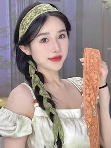 1pc Vintage Floral Daisy Embroidered Lace Headband, French Style Soft Ribbon Hair Tie, Spring Summer Versatile Atmosphere Braided Hair Ribbon Hair Accessory For Travel And Photography - Multicolor - View 2