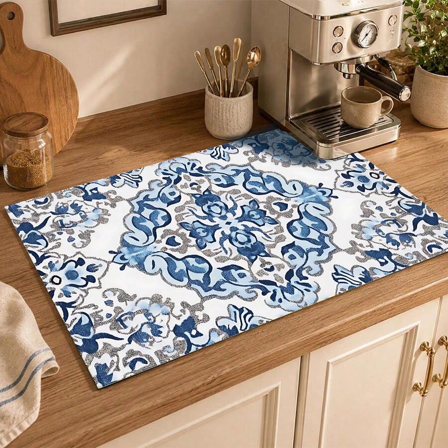 1pc Bohemian Print Rubber Absorbent Dish Mat, Espresso Machine Countertop Absorbent Mat, Sink Drain Mat, Soft Faucet Absorbent Mat, Sink Coaster, Home & Kitchen, Bathroom Accessories - Multicolor - View 1