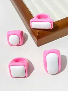Geometric Square Resin Inlaid Ring For Women, Unique Personalized Exquisite Fashion Commuter Versatile Finger Ring - Multicolor - View 8