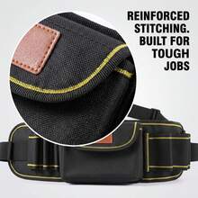 Multifunctional Tool Waist Bag, Large Capacity Tool Pouch With Multiple Hanging Rings, Thickened Fabric With Reinforced Stitching In Stress Areas, Quick-Release Adjustable Waist Belt, Compartmentalized Pockets For Various Hardware Tools, Wearable Tool Storage Bag For Home Improvement, Electrician, Construction And Repair - Black - View 9