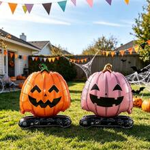 2/4pcs Halloween Pumpkin Foil Balloons, Orange Yellow And Pink Double-Sided Pumpkin Shaped Balloons, Suitable For Pumpkin Party, Halloween Party Atmosphere Decoration, Holiday Atmosphere Photo Props, Indoor/Outdoor Photo Background Props, Holiday Party Creative Decoration - Multicolor - View 4