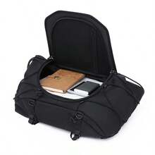 Motorcycle Travel Luggage Bag: Windproof & Waterproof Rear Rack Bag, Black, Universal Motorcycle Tail Bag, Night Reflective Strip Design, Motorcycle Tail Bag Accessories, 22-34L Expandable Motorcycle Rear Seat Bag, With Waterproof & Rainproof Cover, Outdoor Sports Motorcycle Luggage Storage Backpack Handbag, With Shoulder Strap, Pockets And Elastic Rope, Black Sports Bag, Suitable For Sports, Fitness, Exercise, Large Capacity Travel Bag - Multicolor - View 6