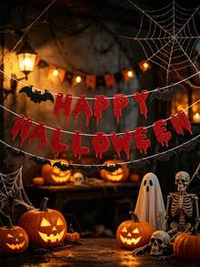 1 Set Banderín de papel de Feliz Halloween, Banderín colgante con patrón de murciélagos, Decoración de fondo, Decoración de Halloween, Decoración de fiesta de Halloween, Decoración "Trick Or Treat" de Halloween, Decoración de Feliz Halloween, Decoración del hogar, Decoración de habitación, Decoración de sala de estar, Adorno colgante - Multicolor - Ver 6