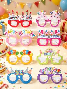 8件組彩色生日派對紙眼鏡，生日快樂派對紙眼鏡附生日帽、蛋糕、蠟燭、氣球設計，生日派對拍照道具，生日快樂裝飾，生日派對配件，生日派對裝飾，1歲生日裝飾，生日派對用品，生日禮物，派對小禮物 - 生日 - 查看 4