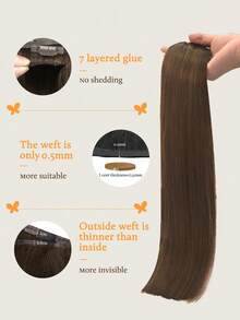 DOORES Seamless PU Clip-In Hair Extensions, 7pcs, 110g, Chocolate Brown, 100% Human Hair, Invisible Comfortable Natural Blend, Easy To Wear - S4A - View 4