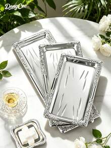 Dengcoo 1 Piece Of Silver Metal Long Tray, Storage Tray, Dinner Plate, Serving Tray, Middle Eastern Style Tray. Available In 3 Sizes. Suitable For Home, Restaurant, Dining, Ramadan And Eid Al-Adha. - Silver - View 1