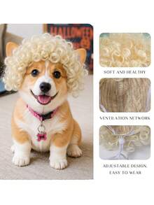 6 Inch Pale Blonde Tight Curly Pet Wig Soft Synthetic Fiber Adjustable Ribbon Dog Costume Wig Halloween Party Cosplay Accessory For Small Medium Puppy - Multicolor - View 4