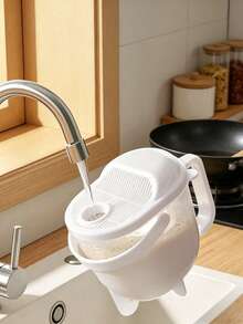 1pc Rice Washer - A Draining And Washing Tool, Can Wash Rice, Fruits And Vegetables, No Need For Direct Hand Contact With Water. Soft And Flexible, Made Of Transparent Polypropylene Material, Accessories Include Rice Washing Basket, Grain Washing Strainer, Detachable Draining Basket And Fruit/Vegetable Washing Accessories. Thick And Durable Plastic Kitchen Utensil, Suitable For Washing Rice, Various Fruits And Vegetables, Travel Essential, Holiday Essential. - Multicolor - View 11