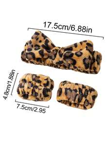 1/3pcs Leopard Print Large Bow Headband Set, Includes Splash-Proof Face Washing Headband, Soft And Washable, Suitable For Face Washing, Yoga And Sports - Multicolor - View 10