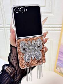 1pc Popular Fashion Cute Electroplated Large Rhinestone Butterfly Tassel Foldable Phone Case, Full Coverage Anti-Drop Protective Shell Compatible With Samsung Galaxy ZFlip 8 Galaxy ZFlip 7 Galaxy ZFlip 7FE Galaxy ZFlip 6 Galaxy ZFlip 5 - Multicolor - View 38