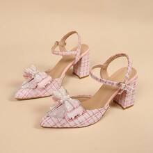 Sandalias de estilo francés de hada con tacón de aguja alto, punta puntiaguda, lazo de strass y transparente, nuevas para primavera/verano 2025 - Rosa - Ver 6