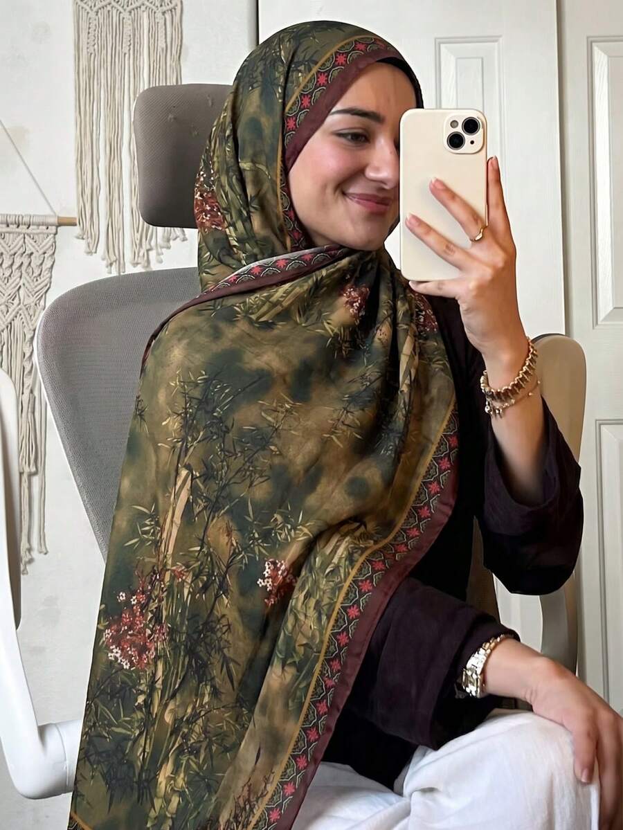 1件裝奢華時尚宮廷印花圍巾，復古披肩，仿希賈布，休閒防曬