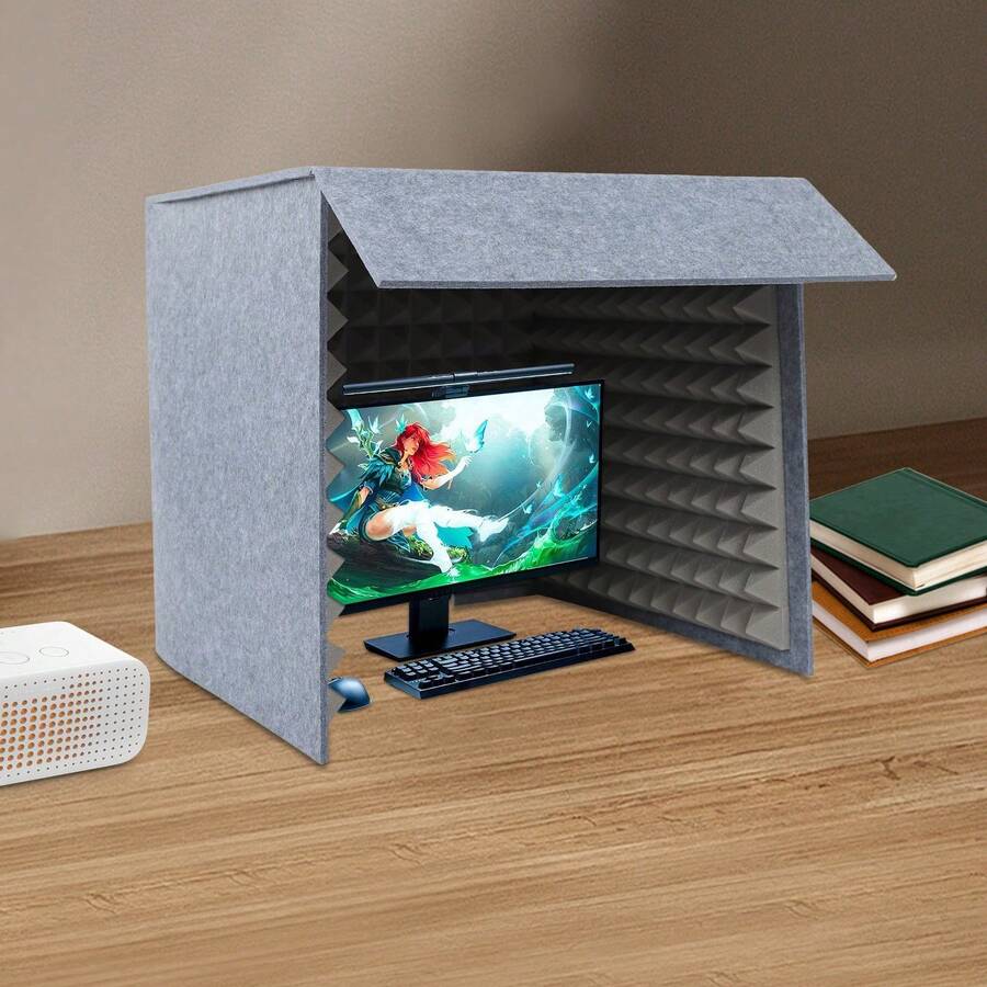 LOYALHEARTDY Desktop Soundproof Cover, Portable Vocal Recording Booth, Vocal Sound Absorbing Shield - Grey - View 1