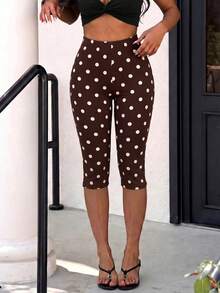 Women's Summer Comfortable Leopard Print Slim Fit Leggings, Retro Polka Dot High Waist Elastic Slimming Tummy Control Butt Lifting Capris Vacation - Multicolor - View 3