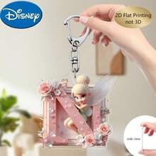 Llavero de bordado de letra de hada de flores Disney 2D plano, 26 patrones de dibujos animados florales 'A-Z', colgante de acrílico con cadena, adecuado para bolsos, llaves y llaves de coche, regalo de accesorios de viaje, diseño de llavero floral lindo, superficie lisa, llavero, llavero decorativo, llavero de dibujos animados, regalo de Navidad, regalo para fans, regalo de vacaciones, decoración del hogar - Multicolor - Ver 14