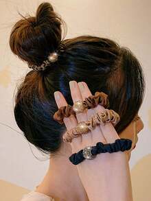 4/20 Pack 6cm Solid Color Polyester Scrunchies, Elegant Casual Hair Elastics For Women, Suitable For Students, Dorms, Office Workers, Bathroom - Multicolor - View 2