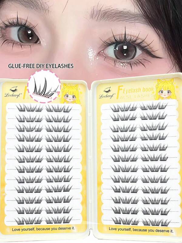 Lvcheryl 144Pcs Glue-Free Eyelashes Book Korean Style Girl Group Large Capacity Eyelash Book Natural Beginner Single Cluster Lazy Fake Eyelashes Trilogy Segmented