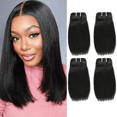 4 Bundles 10A Brazilian Straight Human Hair Bundles, Unprocessed Straight Hair Bundles, Soft And Healthy Natural Color Hair Extensions For Women