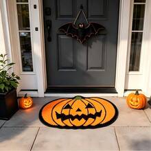 1pc Halloween Pumpkin Welcome Mat, Classic Jack-O'-Lantern Design With Festive Atmosphere, Bring Playful Pumpkin Into Your Home, Step Into Holiday Joy! 3D Shaped Pumpkin Design, Classic Ghost Face Print, Orange And Black Contrast Retro Eye-Catching. Door Mat, Small Rug, Welcome Mat, Floor Mat, Outdoor Door Mat, Kitchen Rug, Home Decor, Front Door Mat, Area Rug, Outdoor Mat, Home Decor, Area Rug, Garden Rug, Washable Rug - Multicolor - View 6