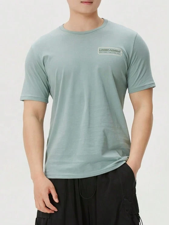 Under Armour 男士寬鬆圓領棉感運動短袖T卹小標印花基本款訓練通勤短袖上衣 - 薄荷綠 - 查看 1