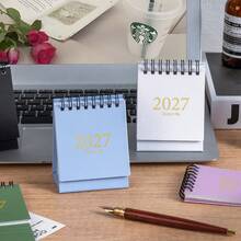 1pc Cute Pastel Color 2027 Mini Desktop Calendar Lettering Flip Stand Calendar Jan 2027-Jun 2028 Pocket Monthly Daily Schedule Planner School Office Desk Accessories - Single Piece - View 7