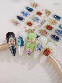 Lindas calcomanías de arte de uñas con diseños de cereza y strass, calcomanías de uñas 5D para niños, mujeres y niñas, manicura DIY - Multicolor - Ver 2