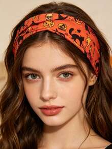 3er Set Halloween Skelett Geist Hand Haarreif, europäischer und amerikanischer Stil, sportliches elastisches Haaraccessoire, lustiges Kürbis Haargummi - A - Übersicht 2