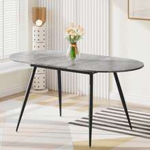 Extendable Dining Table And Chairs Set Of 4, Oval Mable Effect Table With Upholstered Chairs For Dining Room - Grey Table + 4 Grey PU Chairs - View 5