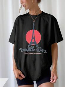 Women's Summer Blouses, Bastille T-Shirt, Plus Size, Comfortable, Style For Spring-Summer Outfits - 黑色 - 查看 1