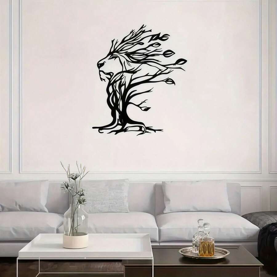 CIF BUY 1pc Tree Of Life Lion Head Metal Wall Art, Exquisite Iron Sculpture With Leaf Design, Meaningful Home & Office Decor, Elegant Housewarming Gift, Suitable For Modern & Traditional Space Decoration