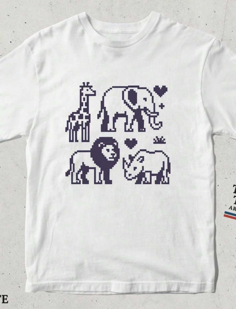 Pixel Art Palm Tree T-Shirt_ Tropical Island Cotton Tee.Jpg - 白色 2 - 查看 1