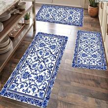 1pc Kitchen Rugs With Blue And White Floral Scroll Pattern, Multiple Specifications Available, Decorative And Functional For Kitchen, Bedroom, Living Room, Dining Room, Bathroom Entry, Ideal As Housewarming, Holiday, Birthday Gift - Multicolor - View 2