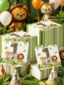 20/40/60 Sheets Jungle Safari Animal Print Disposable Paper Napkins, Vibrant Patterned Napkins With Giraffe, Lion, Zebra, Elephant & Monkey, Colorful Themed Table Decorations For Safari Party, Restaurant & Home Decor - View 9