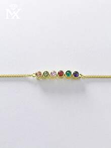 Pulsera personalizada con piedra de nacimiento redonda, joyería personalizada con piedra de nacimiento familiar, pulsera de piedra preciosa personalizada, mejor regalo para mamá - Multicolor - Ver 7