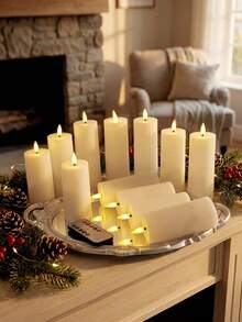Juego de 8/12 velas LED sin llama con forma de bala, con control remoto, funcionan con batería, adecuadas para decoración del hogar, Navidad y bodas - Blanco - Ver 6