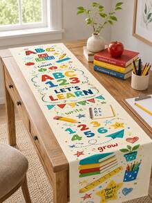1pc Back To School Table Runner, ABC 123 Let's Learn Letters Numbers Pencil Books Stars Print, Educational Classroom Decor, Suitable For Study Desk And Dining Table, Teacher Gift, First Day Of School Seasonal Tablecloth Decoration - Multicolor - View 8