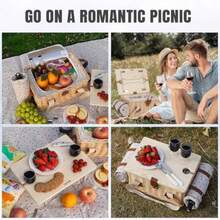 Picnic Basket For 2, Handmade Wicker Picnic Set With Folding Table And Waterproof Blanket, Large Insulated Picnic Basket With Wine Bag And Cutlery Kit For Picnic, Camping, Holidays Flower - White Flower - View 4
