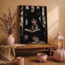 1 Stück Leinwand Wandkunst, gerahmte Wanddekoration, Dark Academia Gothic Lolita Mädchen beim Lesen Leinwandgemälde Vintage Ölgemälde, atmosphärisches schwarzes Rosen-Kerzen-gestreifter Hintergrund ungerahmtes Poster, ästhetischer dekorativer Wanddruck, geeignet für moderne Heimdekoration, Raumdekoration, Wohnheimdekoration, Schlafzimmerdekoration, Wohnzimmerdekoration, Badezimmerdekoration, Küchendekoration - Lesendes Mädchen - Übersicht 8