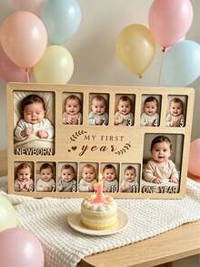 My First Year Wooden Photo Frame, 12 Months Milestone Photo Display, Newborn Keepsake & 1st Birthday Decoration Gift - Multicolor - View 5