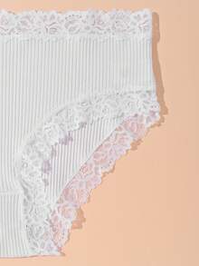 Teowryxou 6pcs Plus Size Solid Color Cotton Lace Patchwork Ribbed Sexy Romantic Comfortable Low Waist Women's Panties, Suitable For Valentine's Day, Holidays - Multicolor - View 7